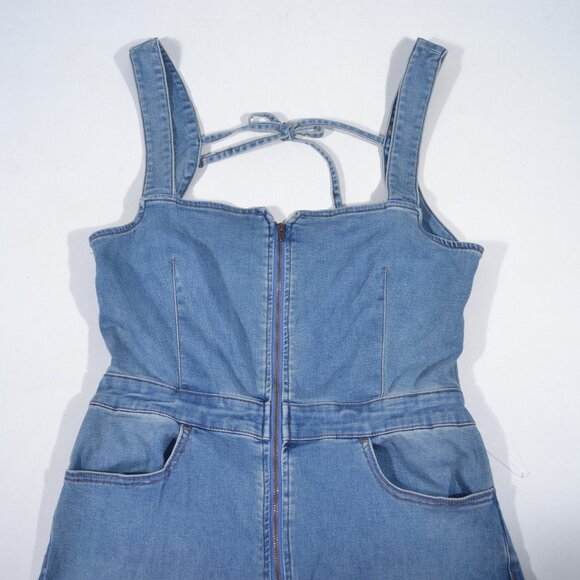 NEW FREE PEOPLE 2ND AVE CRVY DENIM ONE PIECE JUMPSUIT, SZ 14 - Picture 4 of 11